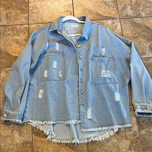 POL Light Blue Distressed Jean Jacket